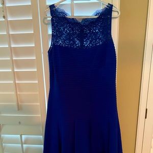 Cobalt Blue Sleeveless Dress with sheer/lace top detail